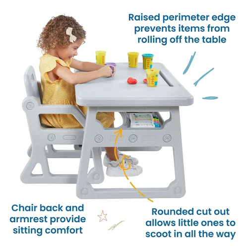 Miniatura 4 de ECR4Kids Escritorio y Silla Plus para Niños, Muebles para Niños, Gris Claro, 2 Piezas