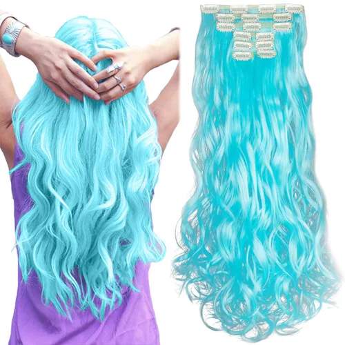 Miniatura 8 de Extensiones de cabello ondulado, doble trama, 7 piezas con 16 clips, largo de 24 pulgadas