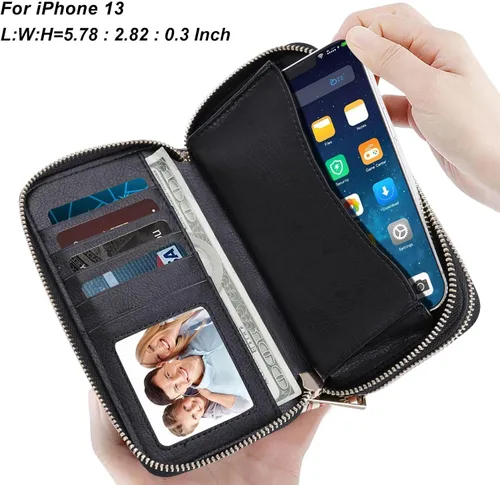 Miniatura 2 de Cartera de teléfono celular para mujer con doble cremallera y correa de muñeca extraíble