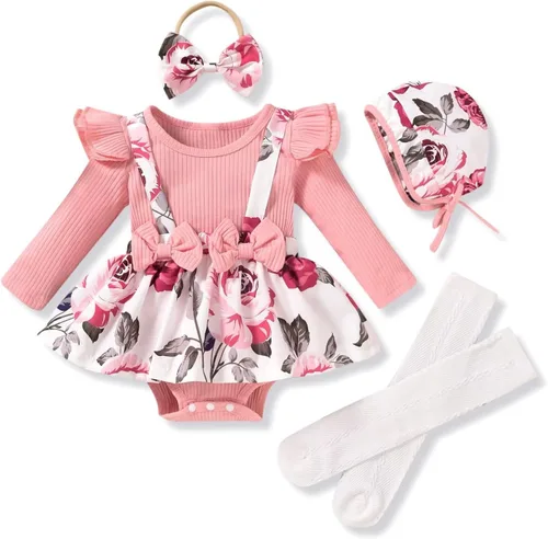 Miniatura 89 de Unutiylo Ropa de bebé recién nacida prematura con tirantes, traje de otoño e invierno, traje de manga larga con volantes