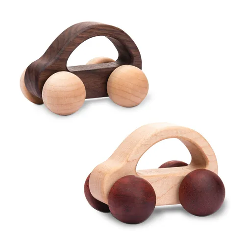 Coche de empuje orgánico para bebés, juguetes de madera, 2 piezas, automóvil de madera y desarrollo de movimientos finos y juguetes Montessori de