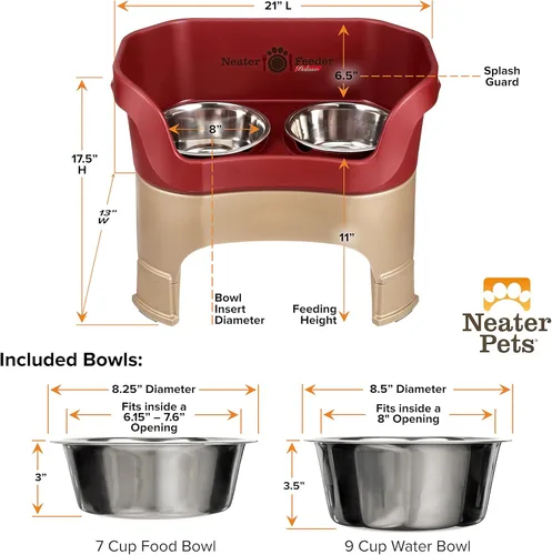 Miniatura 8 de Neater Feeder Deluxe - Tazones elevados para perros grandes a prueba de desorden – Fabricado en Estados Unidos – Soporte elevado para comida