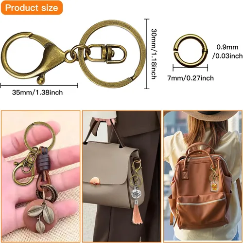 Miniatura 3 de 20 llaveros con cierre de langosta para hacer joyas, clips de gatillo giratorios de metal con cierres giratorios, clips de gancho, anillo de llavero