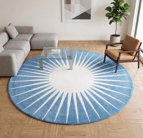 Miniatura 17 de Restoration and Renovation - Alfombra redonda moderna – Acolchada a mano con 100% lana de Nueva Zelanda, alfombra circular gruesa y suave para Negro