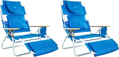 Ostrich Silla de playa reclinable 3-N-1 de lujo acolchada para exteriores, color azul (paquete de 2)