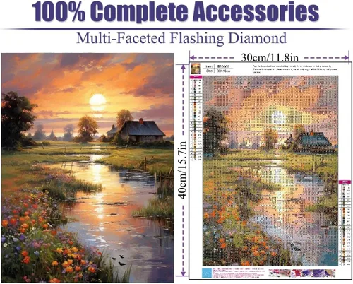 Miniatura 3 de Eiazuiks Kits de Pintura de Diamantes para Adultos, Atardecer 5D DIY Kits de Arte de Diamantes Taladro Completo Puntos de Diamantes para Regalo