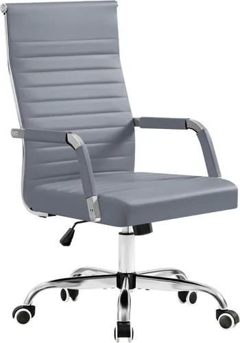 Miniatura 22 de Furmax silla de escritorio de oficina acanalada con respaldo medio de piel sintética silla de trabajo ejecutiva de conferencia silla giratoria Blanco
