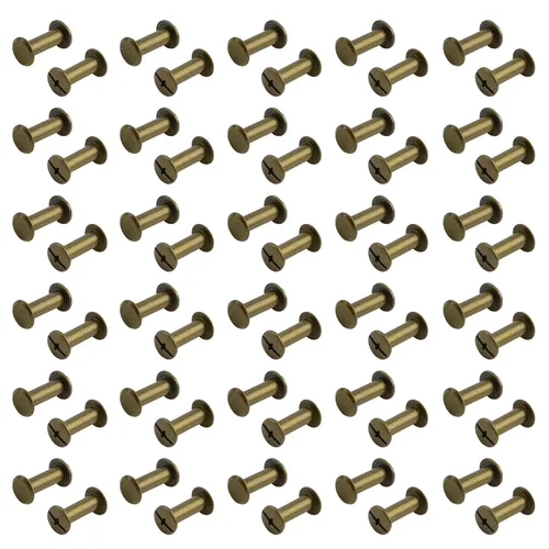 INCREWAY Juego de 60 tornillos Chicago surtidos, tornillos de fijación de 0.197 in x 0.591 in, remaches de cuero de bronce M5, cabeza cruzada