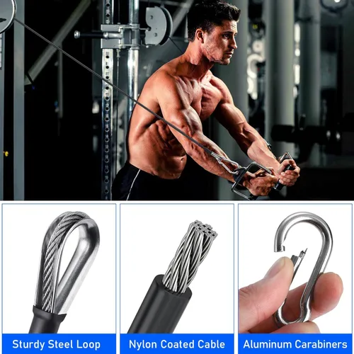 Miniatura 4 de TOBWOLF Gym Cable Extension, Fitness Extension Rope Attachment Compatible with Home Gym Accessories Thick 0.2", Replacement Gym Cable Machine