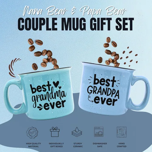 Miniatura 2 de Brooke & Jess Designs Juego de tazas de regalo para abuela y abuelo, tazas de café de 15 onzas (verde azulado para abuela, azul claro para abuelo)