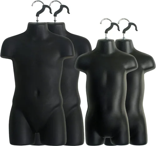 Miniatura 10 de Maniquí de inyección de plástico para torso y gancho para colgar en forma de torso para niños pequeños y niños (color negro, juego de 1)