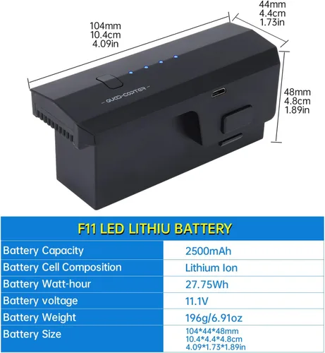 Miniatura 3 de 1 unids 11.1 V 2500 mAh batería de litio para SJRC F11/F11pro F24/F24 Pro DE22/DE22pro F35 plegable de cuatro ejes aviones fotografía aérea sin