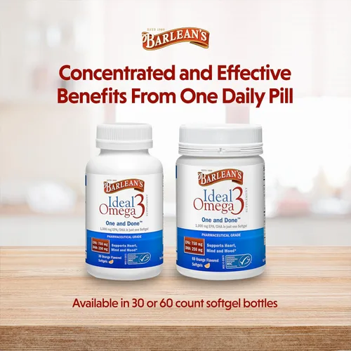 Miniatura 7 de Barlean's Ideal Suplemento de aceite de pescado Omega 3, 1000 mg cápsulas blandas, grado farmacéutico EPA y DHA para la salud del cerebro