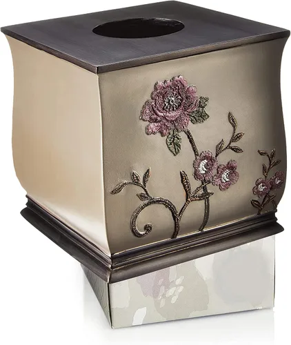 Miniatura 5 de Popular Bath Caja de pañuelos, colección Larrisa, diseño de rosas, marrón