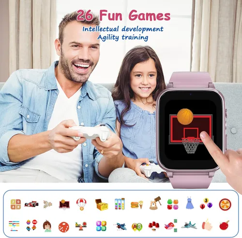 Miniatura 5 de Goodatech Reloj inteligente de 1.69 pulgadas para niños de 4 a 12 años, 26 juegos de rompecabezas, cámara HD, reproductor de música de video