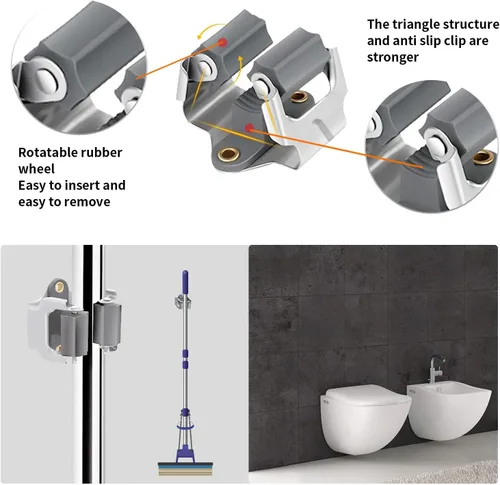 Miniatura 3 de 3-H Soporte para trapeador y escoba de gran tamaño para colgar 2.2 lbs extra, paquete de 10 soportes de pared para colgar y organizar rastrillo