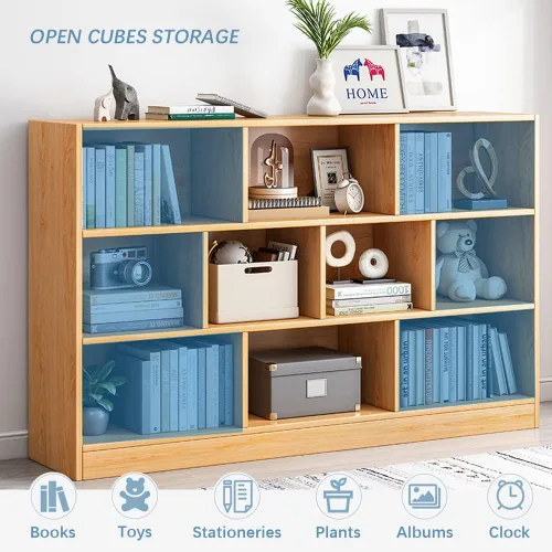 Miniatura 6 de IOTXY Estantería Baja con Estante Abierto - Gabinete de Exhibición Organizador de Pie de Madera de 3 Niveles con Base, Estantería Horizontal Corta