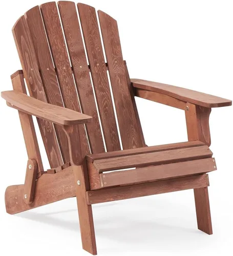 Juego de 2 sillas Adirondack plegables de madera para exteriores con respaldo premontado en marrón claro, silla de patio de madera maciza para