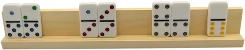 Miniatura 5 de Yuanhe Juego de 4 bandejas de dominó de madera, soportes de dominó para azulejos de dominó, tren mexicano, mahjong, pie de pollo y otros