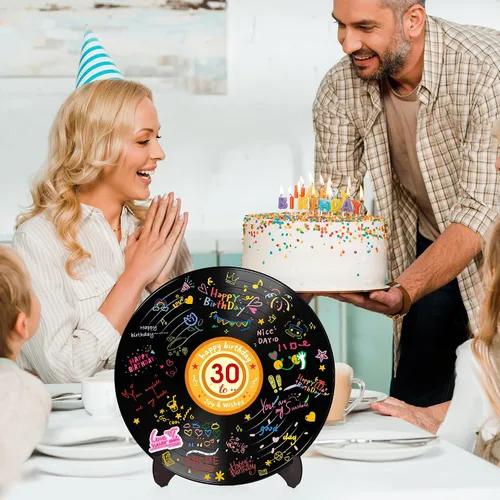 Miniatura 5 de Holkcog Disco de vinilo para decoración de cumpleaños, letrero de arte de graffiti con soporte, libro de invitados de feliz cumpleaños para hombres