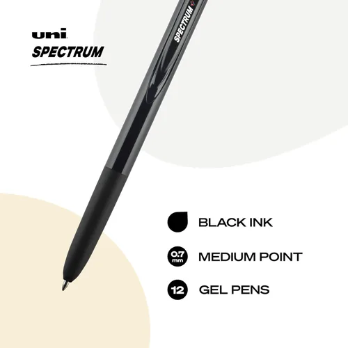 Miniatura 2 de Uniball Spectrum - Bolígrafos de gel retráctiles, punta media (0.028 in), tinta negra, paquete de 12 Negro