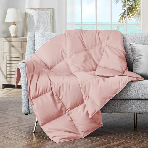 Miniatura 25 de puredown® Manta de Tiro de Plumón de Plumas Suaves Ligera Empacable para Sofá para Uso en Interiores y Exteriores, Manta de Tiro 50"X70", Beige