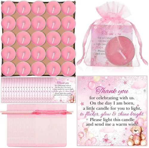 Miniatura 8 de Colarr Juego de 50 Velas para Baby Shower Temáticas de Oso como Recuerdos para Baby Shower, Regalos para Invitados, Incluye 50 Velas de Té, 50
