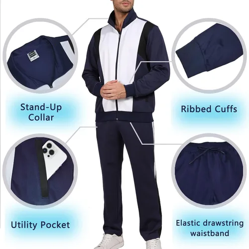 Miniatura 4 de Conjunto deportivo casual de 2 piezas para hombre, conjunto deportivo con cremallera completa, trajes deportivos para correr y trotar para hombre