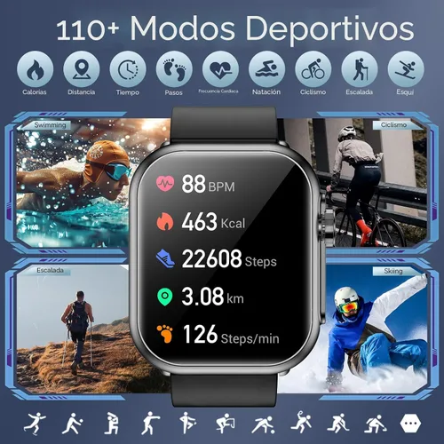 Miniatura 2 de Reloj inteligente para hombres y mujeres, batería de 1000 mAh, tiempo de espera de 100 días, pantalla HD de 1.85 pulgadas, rastreador de fitness