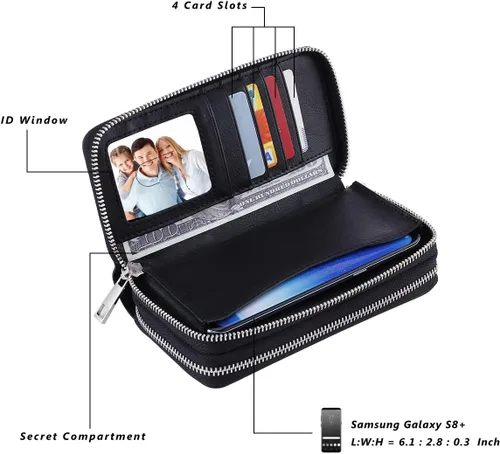 Miniatura 5 de Cartera de teléfono celular para mujer con doble cremallera y correa de muñeca extraíble