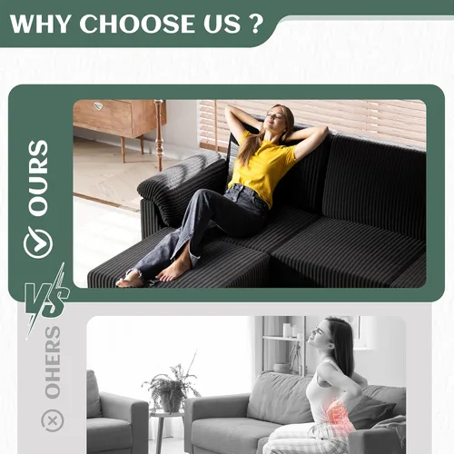 Miniatura 6 de Vongrasig Sofás Seccionales Convertibles, Sofá de 3 Asientos en Forma de L con Almohadas Removibles de Tela de Pana Suave, Sofá Pequeño de Mediados