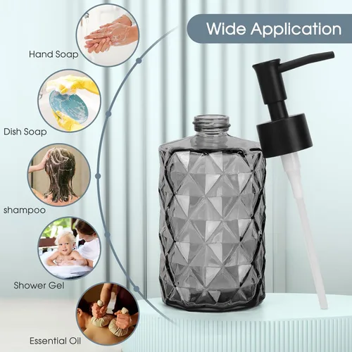 Miniatura 7 de Topsky Paquete de 2 dispensadores de jabón de vidrio con bomba de plástico negro, dispensador de jabón líquido de manos de 11.2 fl oz, bomba a