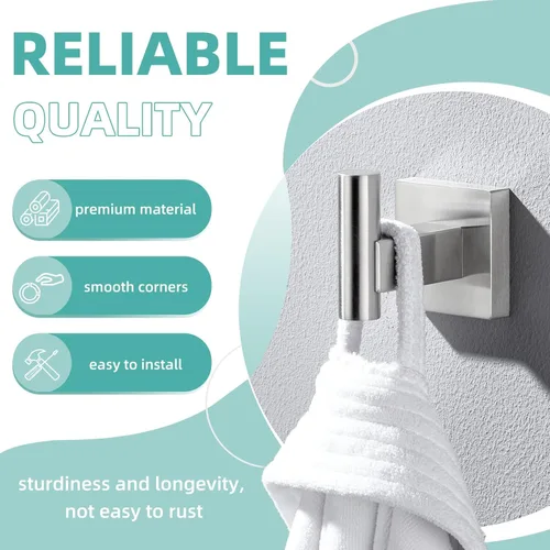 Miniatura 4 de Suyar Gancho para toallas de níquel cepillado, soporte para bata de baño, gancho de pared Acero inoxidable SUS304, montaje con tornillo Mate negro