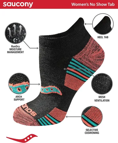 Miniatura 2 de Saucony Calcetines deportivos de rendimiento para mujer RunDry con tabique en el talón, disponibles en tallas S-L (8, 16, 24 pares)