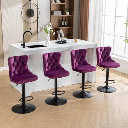 Miniatura 125 de Aoowow Juego de 2 taburetes de bar giratorios, taburetes de bar ajustables con respaldo de terciopelo copetudo, sillas de bar modernas tapizadas