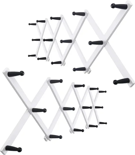 Miniatura 14 de WEBI Acordeón para colgar en la pared, percha de pared para sombreros, acordeón, expandible, de madera, montado en la pared, estante de gancho