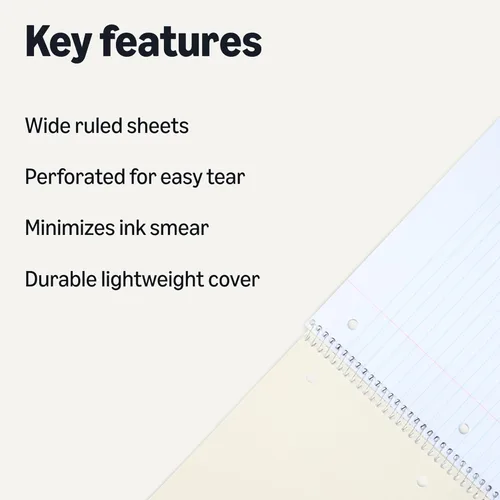 Miniatura 2 de Amazon Basics Cuadernos de espiral de rayas anchas con páginas perforadas, 70 hojas, 8 x 10.5 pulgadas, azul claro, paquete de 2