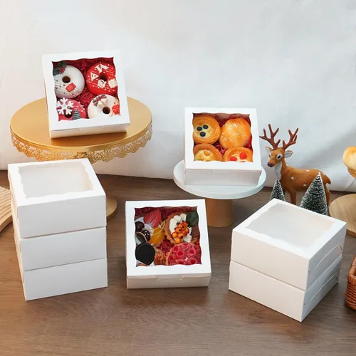 Miniatura 4 de XINHPKGG - 20 cajas para galletas de 6 x 6 x 2,5 pulgadas, cajas de panadería con ventana, caja de regalo para fresas cubiertas de chocolate