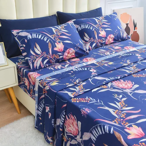 Miniatura 3 de JSD Juego de sábanas con estampado floral azul marino, 6 piezas, sábanas de microfibra suave con patrón botánico, bolsillo extra profundo