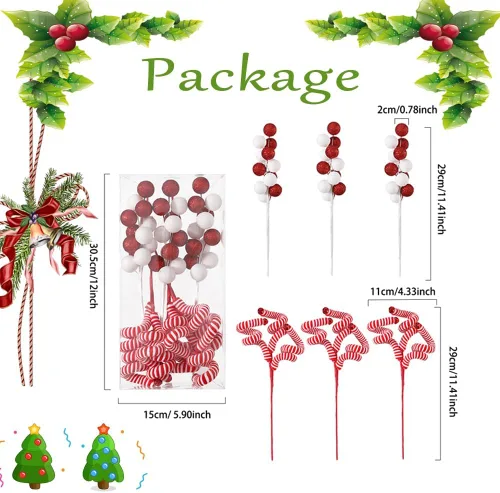 Miniatura 3 de 6 piezas de adornos para árbol de Navidad, varillas de lana rojas y blancas con lentejuelas y esferas colgantes para árbol de Navidad, adornos