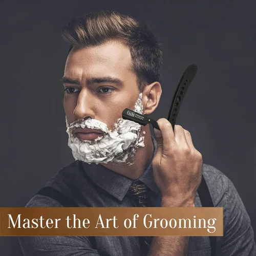 Miniatura 4 de Facón Navajas rectas para hombres - Kit de navaja de barbero profesional de borde recto con 100 cuchillas, afeitadora clásica de acero inoxidable El