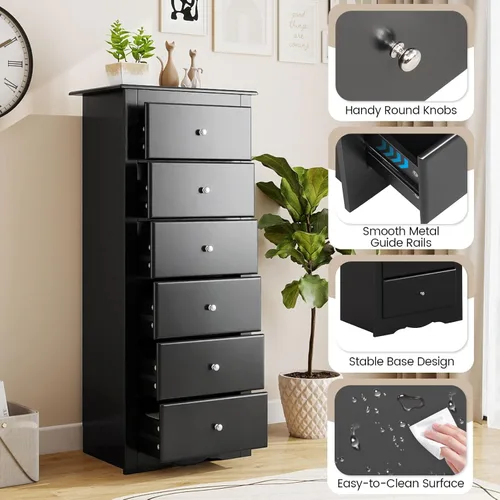 Miniatura 5 de Giantex Cómoda de 6 cajones para dormitorio, cómoda de madera con asas de metal y gran capacidad, organizador de ropa de 16" P x 23.5" A x 53.5" Al