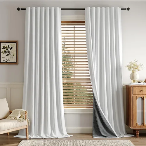 Miniatura 19 de Rinwoc - Cortinas 100% opacas para dormitorio, cortinas con aislamiento térmico de 1.6 m de longitud, 2 paneles, lino texturizado de estilo granja