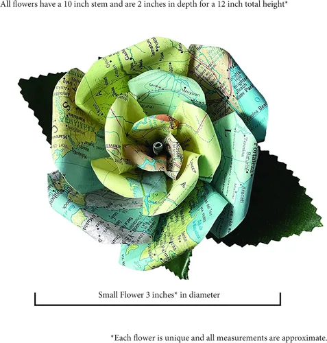 Miniatura 5 de Flores de papel de mapa hechas a mano, rosa de papel hecha a partir de páginas del Atlas Mundial recicladas, regalos para amantes de los viajes