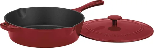 Cuisinart Freidora de pollo de hierro fundido de 12 pulgadas con tapa, capacidad de 4.5 cuartos de galón, interior esmaltado de porcelana, apta para