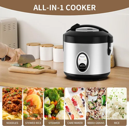 Miniatura 7 de Macook Arrocera de acero inoxidable con vaporizador, 4 tazas sin cocer (1.0L)/8 tazas cocidas, cocina eléctrica para granos y verduras, mantiene