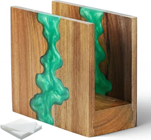 Miniatura 9 de Servilletero de madera de acacia para mesa, hecho a mano con diseño único de ondas y base resistente de 1.2 in para mesa de cocina, comedor, Blanco
