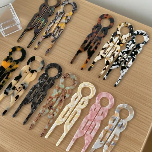 Miniatura 3 de 4 horquillas francesas en forma de U para mujer, pinzas de acetato para cabello grueso, fino y fino, pasadores decorativos para moño en negro