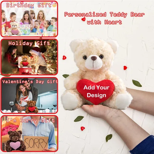Miniatura 6 de Oso de peluche personalizado, oso de peluche con imagen de texto personalizada como regalo personalizado para novia, novio, 8 pulgadas