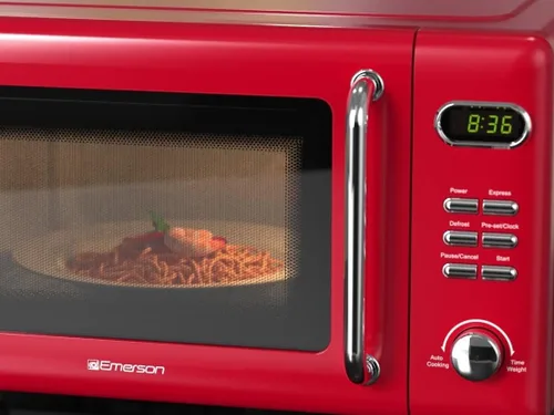 Miniatura 8 de Emerson MWR7020RD Horno Microondas Compacto Retro de Encimera con Control de Botones, Pantalla LED, 700W 5 Niveles de Potencia, 8 Menús Automáticos